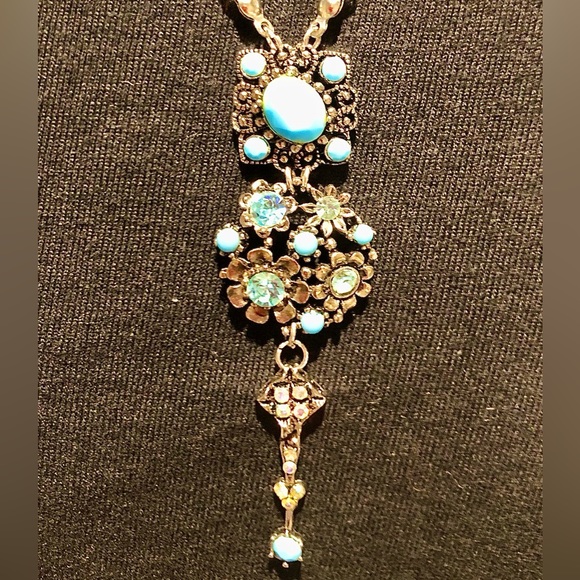 Hand Crafted Jewelry - Handcrafted pendant necklace-vintage & new. AB crystals shades of turquoise